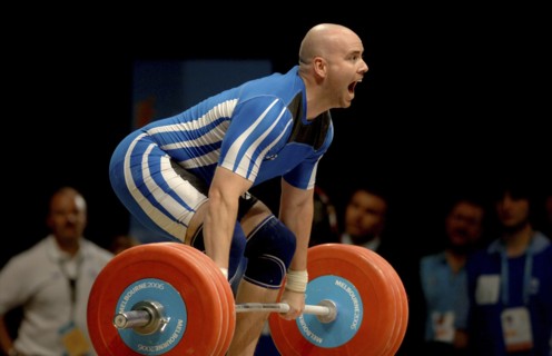 SPORT, Weights, Lifting, "Weight Lifting 94Kg, Tommy Yule winning Bronze medal during Melbourne