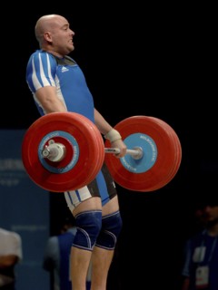 SPORT, Weights, Lifting, "Weight Lifting 94Kg, Tommy Yule winning Bronze medal during Melbourne