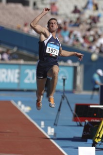 SPORT, Athletics, Long Jump, "Scotland's Darren Ritchie during the long Jump in mid leap. 2006