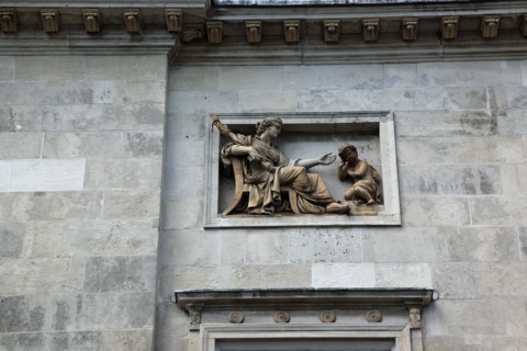 ENGLAND, East Sussex, Lewes, "High Street, Crown Court Building, details of carving."