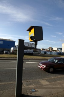 ENGLAND, West Sussex, Shoreham-by-Sea, Gatso traffic speed camera on main road.