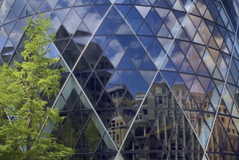 England, London, The City, 30 St Mary Axe, detail of the the Gherkin building.