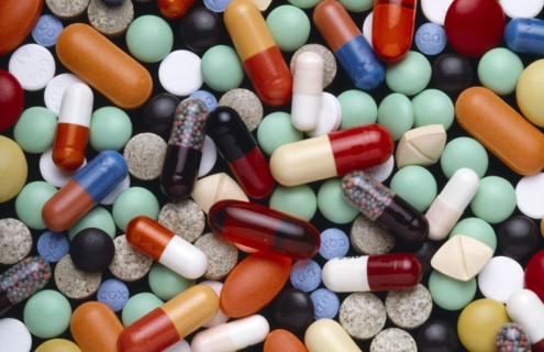 Health, Medicine, Medication, Mixed collection of colourful pills capsules and tablets.