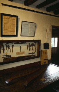 France, Ile de France, Coupvray, The workshop workbench and tools of the father of Louis Braille in
