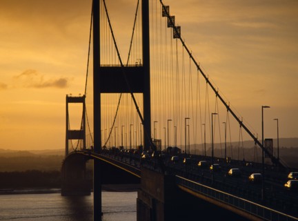 England, Bristol, Severn Bridgein eveing light.