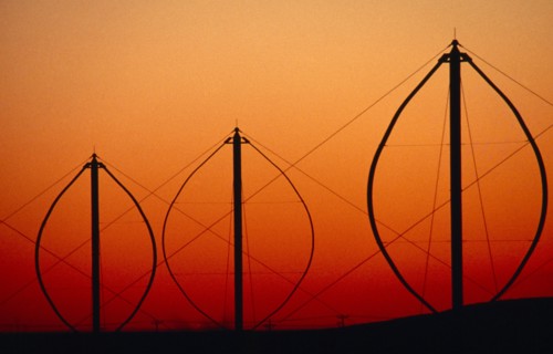 USA, California, Palm Springs, Darrieus style 250KW vertical axis wind powered electricty