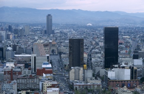 Mexico, Mexico City, view over the cityscape with skyscrapers.