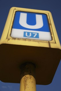Germany, Berlin, U-Bahn underground sign for the U7 line.