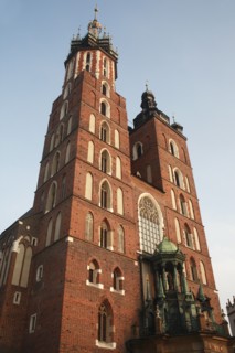 Poland, Krakow, Mariacki Basilica or Church of St Mary overlooking the Rynek Glowny the market