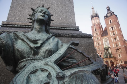 Poland, Krakow, Detail of female figure on monument to the polish romantic poet Adam Mickiewicz by