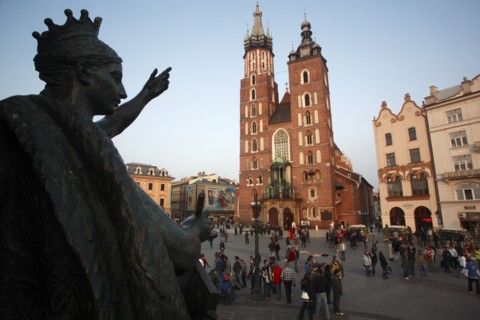 Poland, Krakow, Detail of female figure on monument to the polish romantic poet Adam Mickiewicz by