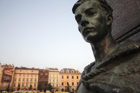 Poland, Krakow, Detail of female figure on monument to the polish romantic poet Adam Mickiewicz by