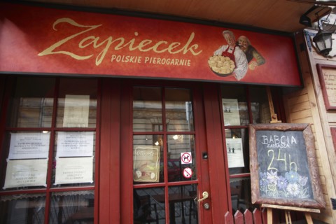 Poland, Krakow, Zapiecek restaurant in the old town, serving traditional polish dish of pierogi.