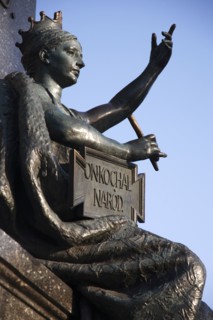 Poland, Krakow, Detail of female figure on monument to the polish romantic poet Adam Mickiewicz by