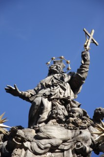 Poland, Wroclaw, baroque statue of St Jan Nepomucen St John Nepomuk made in sandstone by Johann