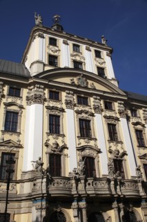 Poland, Wroclaw, University building ornate facade.