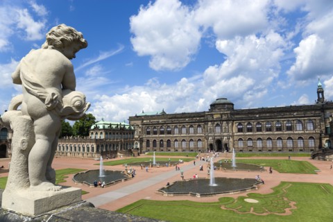 GERMANY, Saxony, Dresden, The central Courtyard and Picture Gallery of the restored Baroque Zwinger