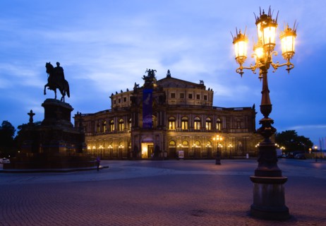 GERMANY, Saxony, Dresden, The restored Baroque Sachsische Staatsoper or State Opera House in