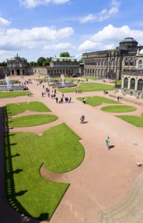 GERMANY, Saxony, Dresden, The central Courtyard of the restored Baroque Zwinger Palace gardens busy