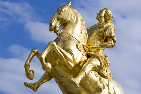 GERMANY, Saxony, Dresden, The 1734 gilded statue by Ludwig Wiedemann known as Goldener Reiter an