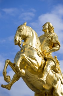 GERMANY, Saxony, Dresden, The 1734 gilded statue by Ludwig Wiedemann known as Goldener Reiter an