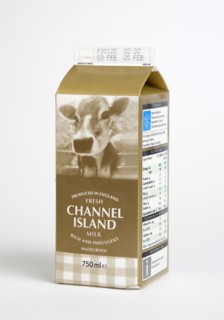 Drink, Milk,  Pasteurised, Full Cream dairy milk Carton Produced in England from the Channel