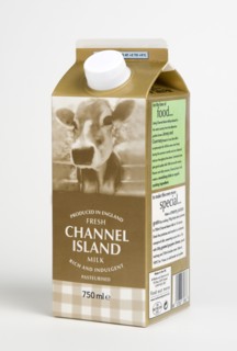 Drink, Milk, Pasteurised, Full Cream Fresh dairy milk Carton Produced in England from the Channel