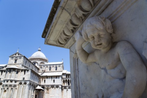 ITALY, Tuscany, Pisa, The Campo dei Miracoli or Field of Miracles. The Duomo Cathedral under a blue