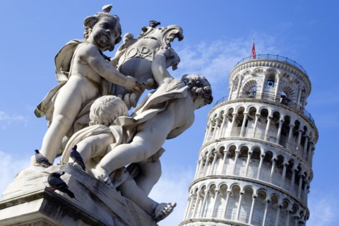 ITALY, Tuscany, Pisa, Campo dei Miracoli or Field of Miracles Marble statue of three cherubs