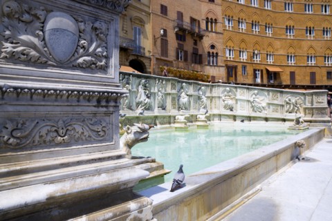 ITALY, Tuscany, Siena, The 19th Century replica of the 15th Century white marble Fonte Gaia