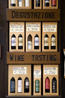 ITALY, Tuscany, Montalcino, Val D'Orcia Brunello di Montalcino Enoteca or wine shop with dispaly of