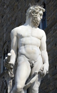 ITALY, Tuscany, Florence, The 1575 Mannerist Neptune fountain with the Roman sea God commemorating