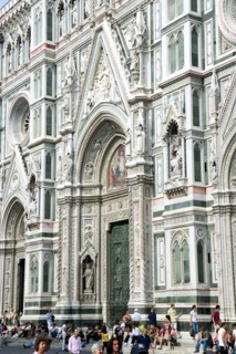 ITALY, Tuscany, Florence, The Neo-Gothic marble west facade of the Cathedral of Santa Maria del