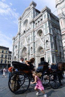 ITALY, Tuscany, Florence, The Neo-Gothic marble west facade of the Cathedral of Santa Maria del