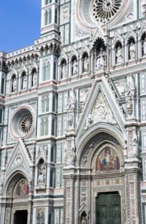 ITALY, Tuscany, Florence, The Neo-Gothic marble west facade of the Cathedral of Santa Maria del
