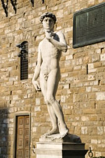 ITALY, Tuscany, Florence, Replica of Rennaisance statue of David by Michelangelo in the Piazza