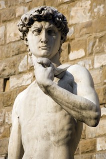 ITALY, Tuscany, Florence, Replica of Rennaisance statue of David by Michelangelo in the Piazza