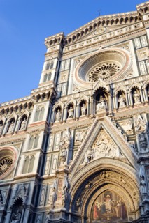 ITALY, Tuscany, Florence, The Neo-Gothic marble west facade of the Cathedral of Santa Maria del