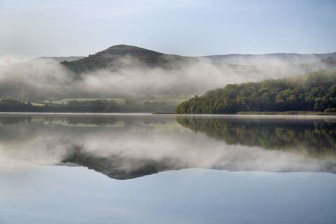 IRELAND, County Cavan, Lough MacNean, Islands in the lough on an autumn morning.