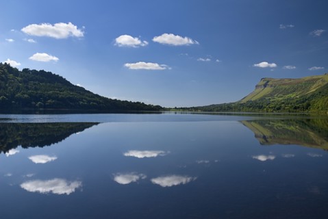 IRELAND, County Sligo, Glencar Lake, Reflection of Kings Mountain.