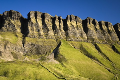 IRELAND, County Sligo, Ben Bulben Mountain, Close up of some of the mountains crevices.