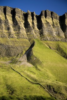 IRELAND, County Sligo, Ben Bulben Mountain, Close up of some of the mountains crevices.