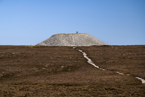 IRELAND, County Sligo, Knocknarea Mountain, Queens Maeves Cairn on summit of the mountain.