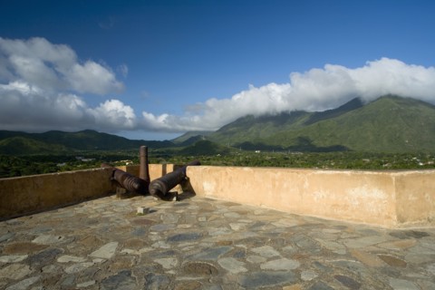 VENEZUELA, Margarita Island, La Asuncion, Canons at the terrace of Castillo de Santa Rosa fort