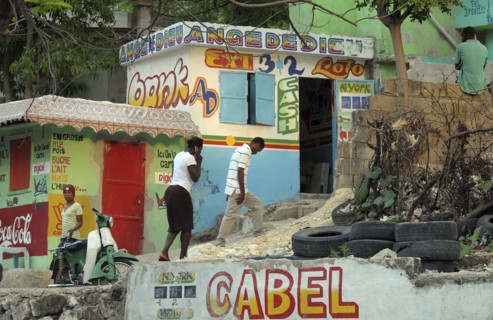 HAITI, Isla de la Laganave, Slum area, shop selling lottery tickets.