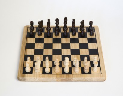 Toys, Games, Board Games, Chess board with pieces laid out for start of game against a white