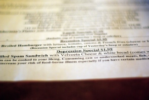USA, New York, Montauk,The menu of the Shagwong Restaurant gives the Recession and Depression