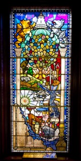 Ireland, North, Belfast, City Hall, Interior, Centenary Stained Glass Window with various scenes