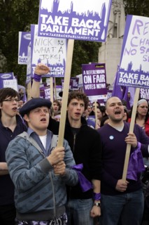 England, London, Westminster, College Green, Take Back Parliament protesters.