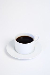 Drinks, Hot, Coffee, Cup and saucer of hot black coffee on white background.